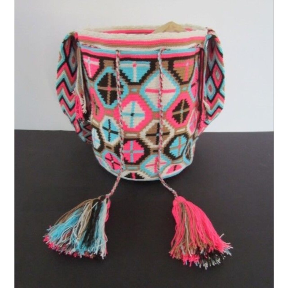 Wayuu Mochila Crossbody Tote Bag Handbag Pink Blue Tan NEW